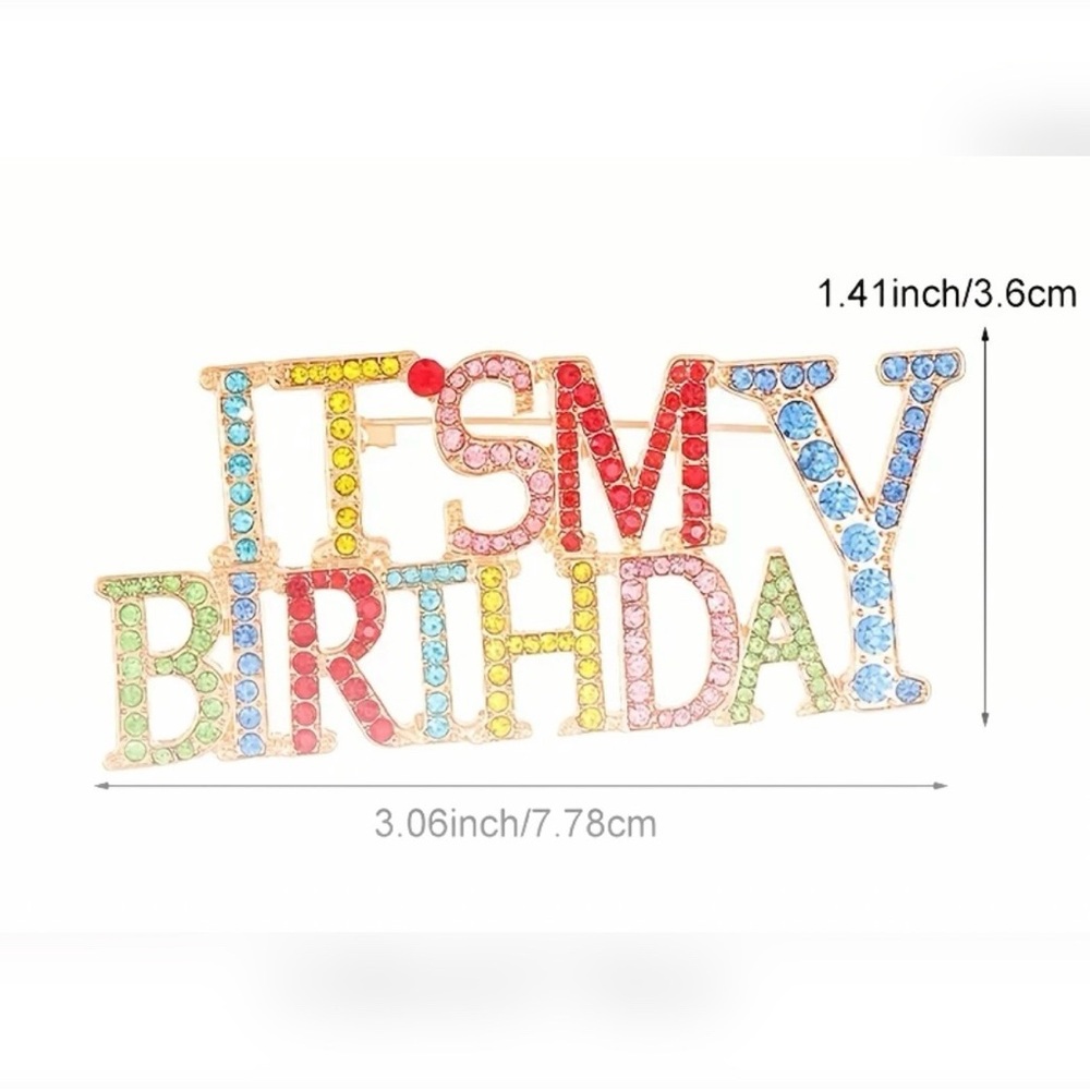 Gold-Tone 'It's My Birthday' Rhinestone Brooch 🎉 🎁 🎂 - Picture 4 of 4